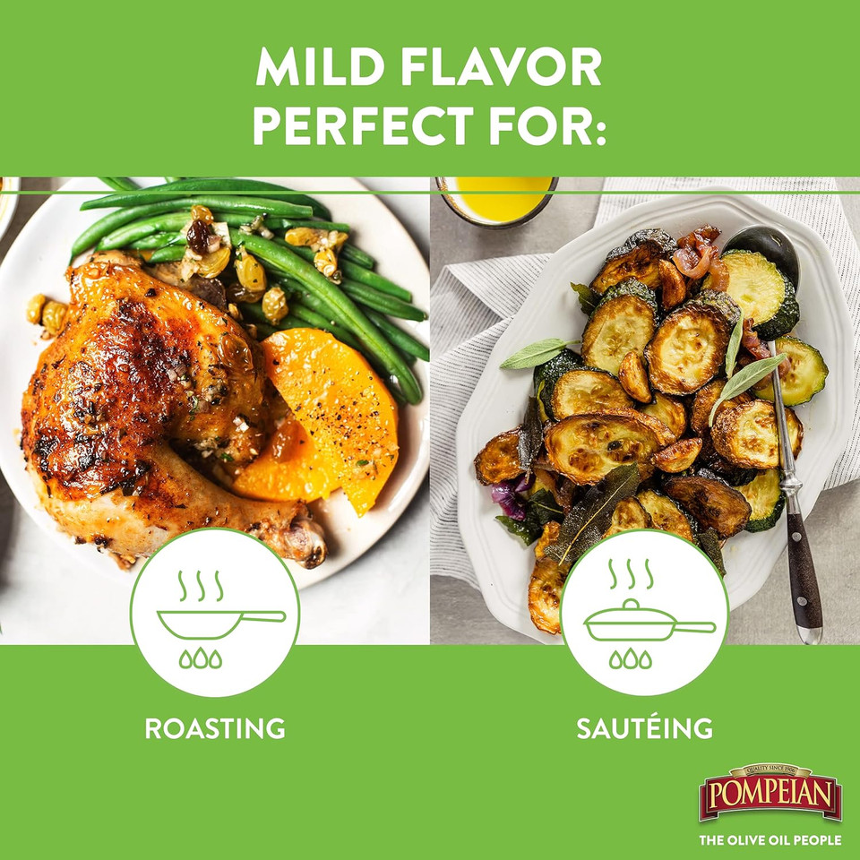 Pompeian Mild Taste Olive Oil, Perfect For Roasting & Sauteing, Naturally Gluten Free, Non-Allergenic, Non-Gmo, 32 Fl. Oz