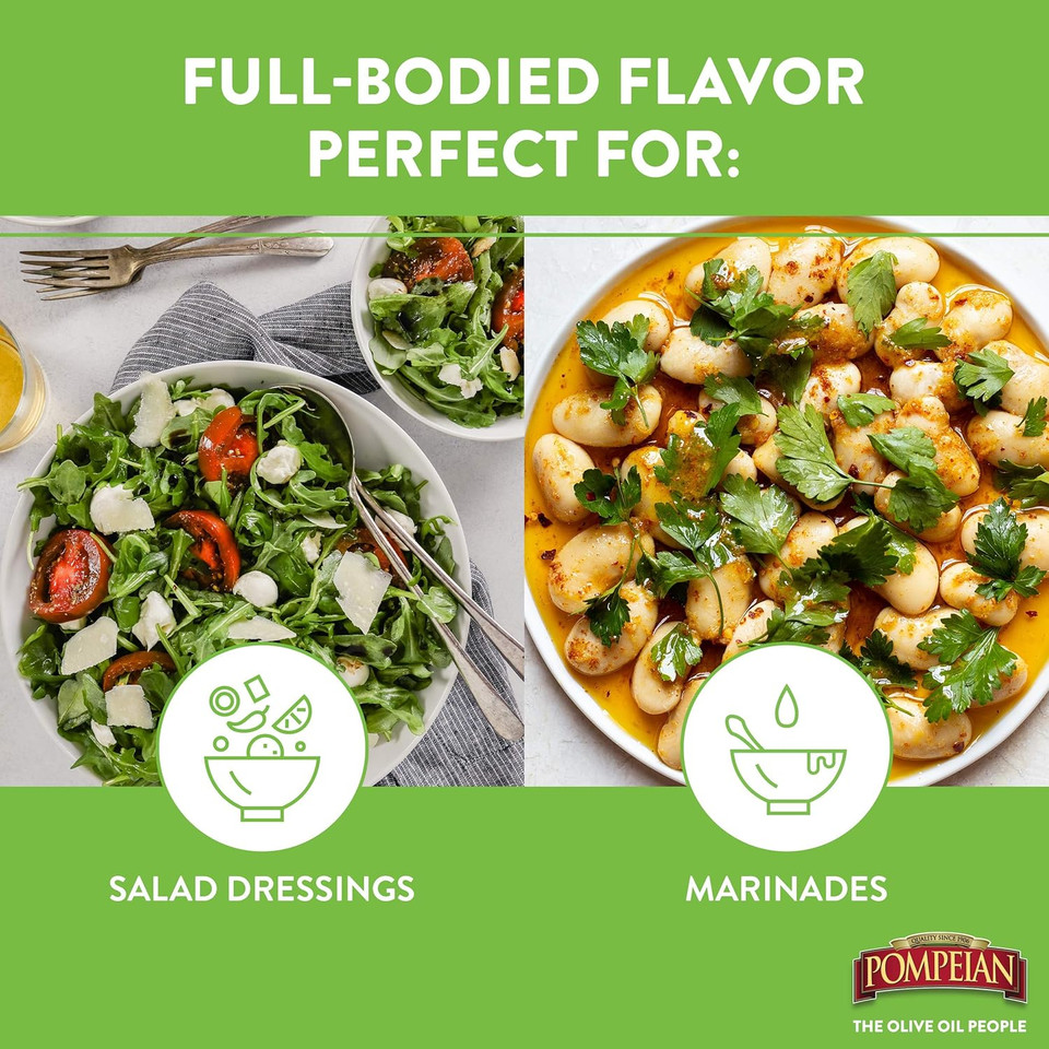 Pompeian Robust Extra Virgin Olive Oil, First Cold Pressed, Full-Bodied Flavor, Perfect For Salad Dressings & Marinades, 8 Fl. Oz