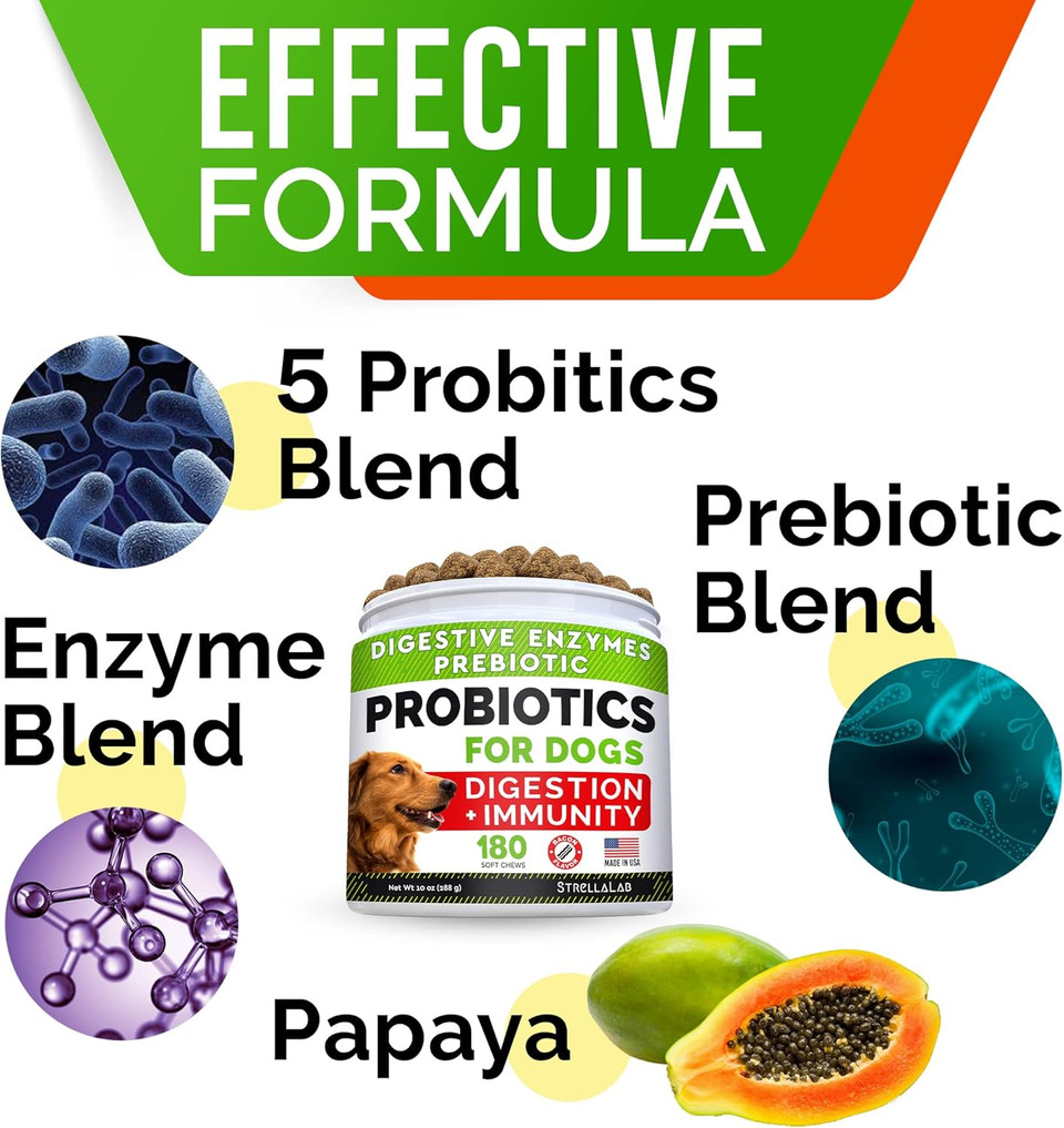 Probiotics Treats For Dog Bundle - Digestive Enzymes + Prebiotics - Chewable Fiber Supplement - Allergy, Diarrhea, Gas, Constipation, Upset Stomach Relief - Improve Digestion & Immunity - 300 Chews