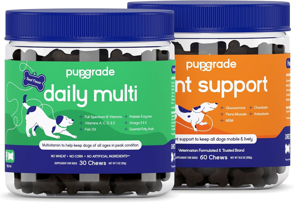 Pupgrade 2-Pack Daily Multivitamin & Joint Support Supplement For Dogs - All-In-One Formula For Digestive, Immune System, Joint Relief, Skin & Coat Health - Made In Usa - 90 Chews Total