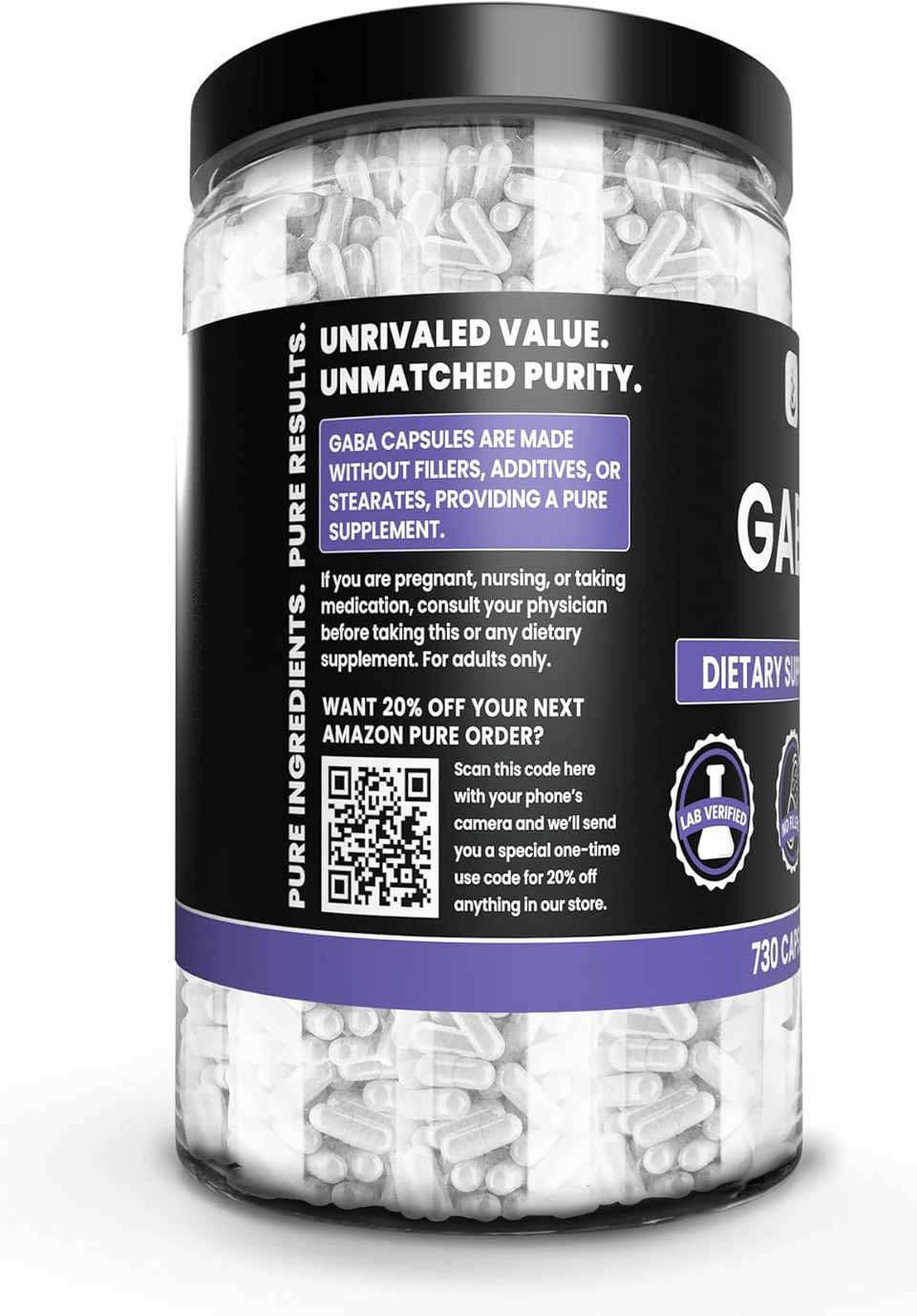 Pure Original Ingredients Gaba (730 Capsules) No Magnesium Or Rice Fillers, Always Pure, Lab Verified