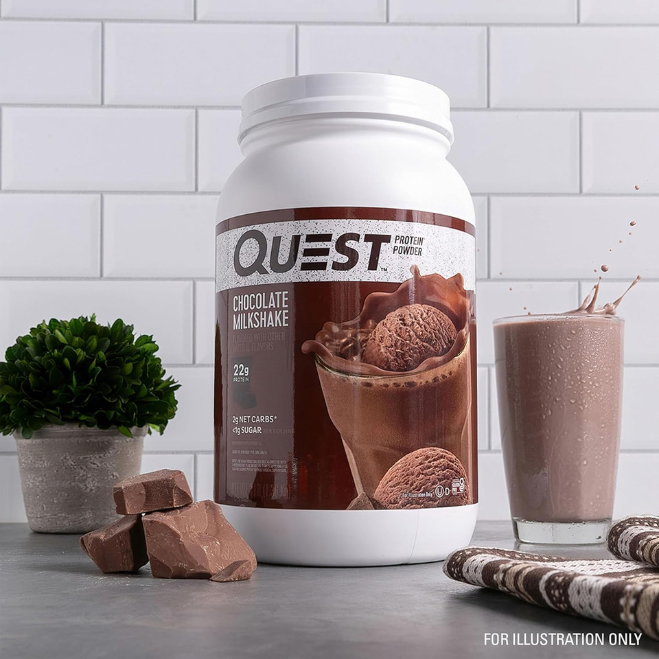Quest Nutrition Chocolate Milkshake Protein Powder, 22G Protein, 1G Sugar, Low Carb, Gluten Free, 3 Pound, 43 Servings