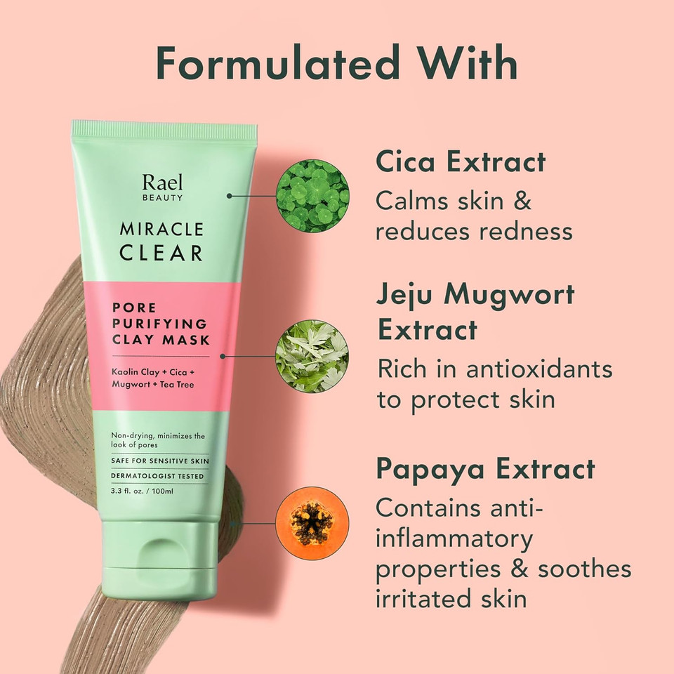 Rael Miracle Bundle - Miracle Clear Pore Control Clay Mask (3.4 Fl. Oz) & Miracle Clear Soothing Spot Gel (0.14Oz)