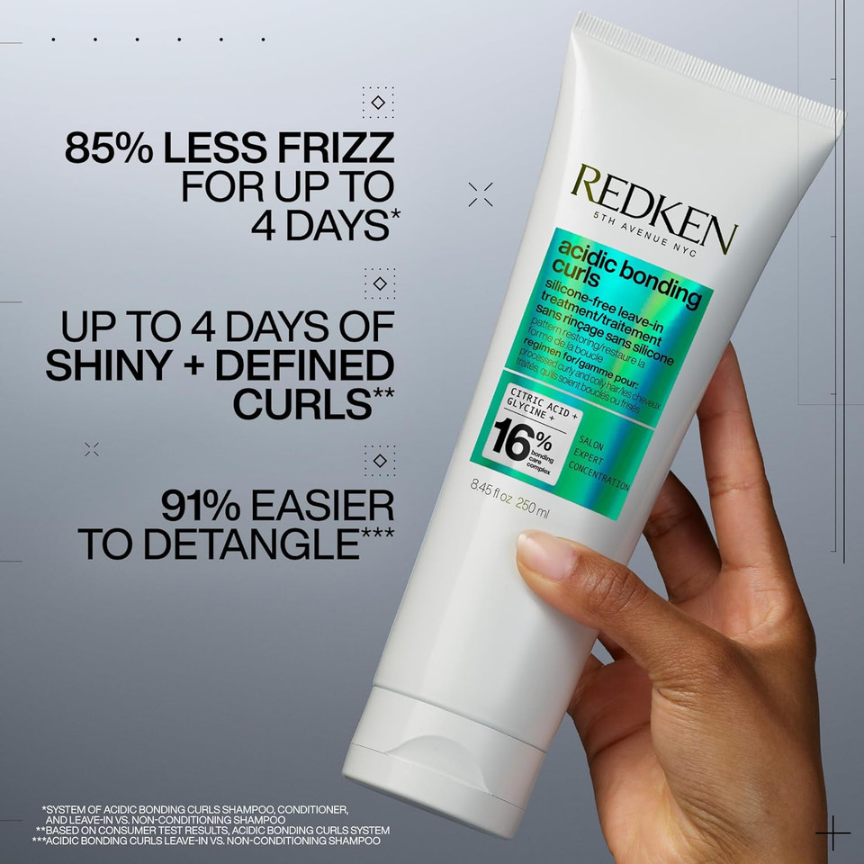 Redken Acidic Bonding Curls Shampoo, Conditioner & Leave-In Treatment Set | Curl Control + Definition | With Citric Acid, Avocado Oil, Shea Butter | Silicone-Free | For Coily And Curly Hair