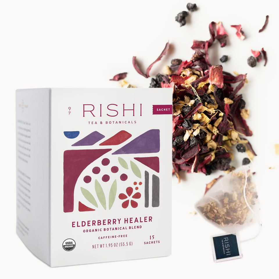 Rishi Tea Blueberry Hibiscus & Elderberry Healer Herbal Tea - Organic Sachet Tea Bags, Caffeine Free Sleep Friendly Tea Bundle - 15 Count (Pack Of 2)