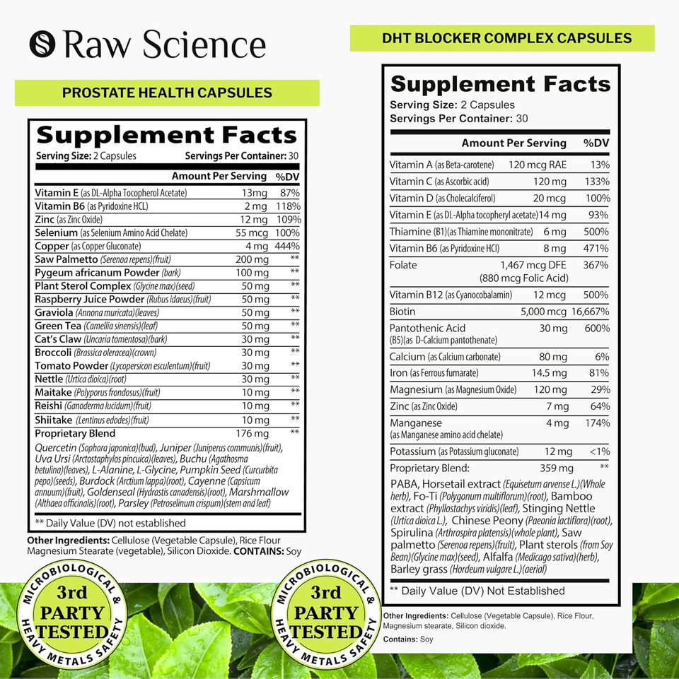 S Raw Science Men'S Health Support - Hair Growth Vitamins & Prostate Health - Dht Blocker With Saw Palmetto Capsules 60Pcs And Prostate Support Supplement 850Mg 60Pcs