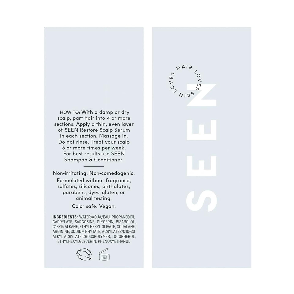 Seen Restore Scalp Serum, Fragrance Free & Scalp Massager Bundle - Dermatologist Developed - Sulfate-Free Hair Serum & Exfoliating Scalp Massager