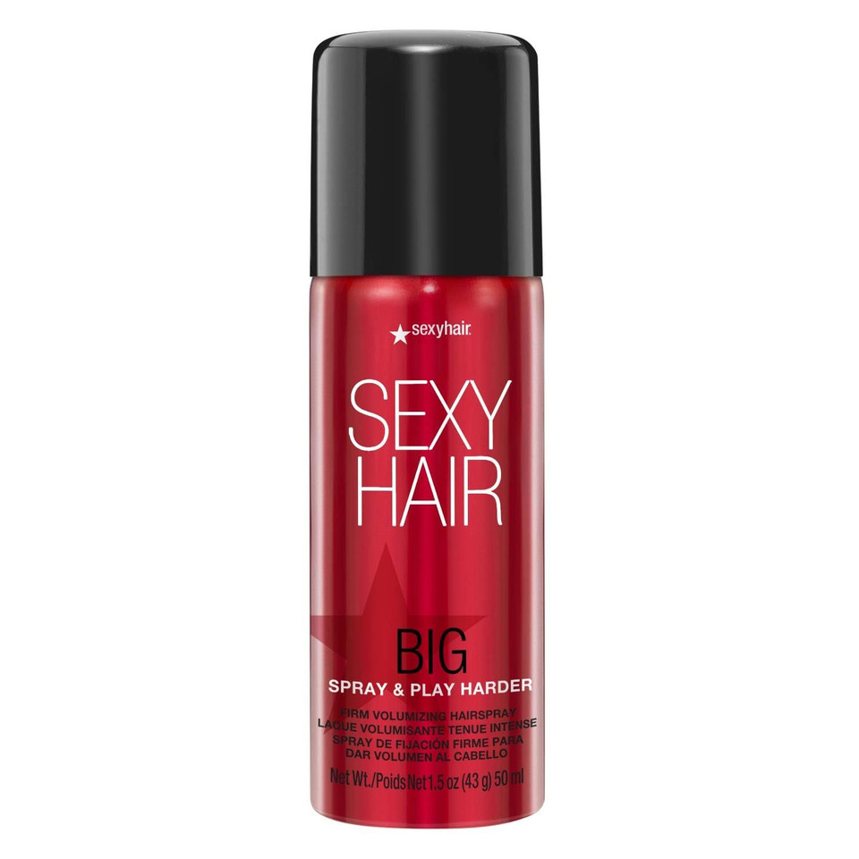 Sexyhair Big Spray & Play Harder Firm Volumizing Hairspray Travel Size, 1.5 Oz | All Day Hold And Shine | Up To 72 Hour Humidity Resistance