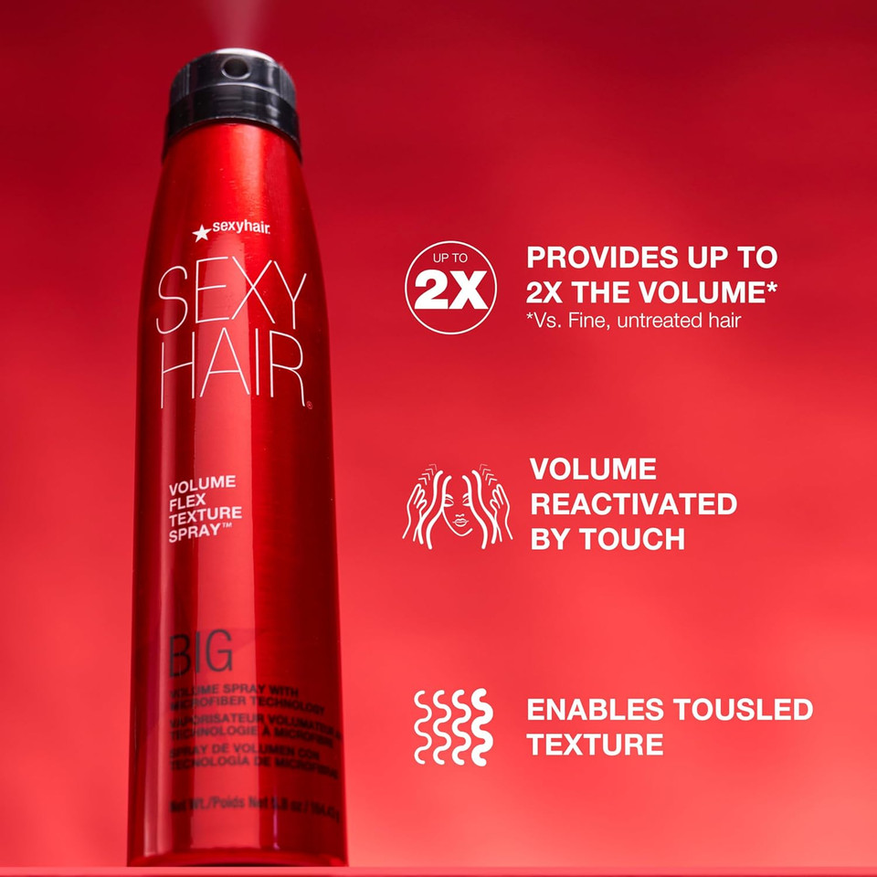 Sexyhair Big Volume Flex Texture Spray With Microfiber Technology | Builds Flexible Fullness | Provides Volume Up To 2X Sexyhair Big Volume Flex Texture Spray With Microfiber Technology | Builds Flexible Fullness | Provides Volume Up To 2X
