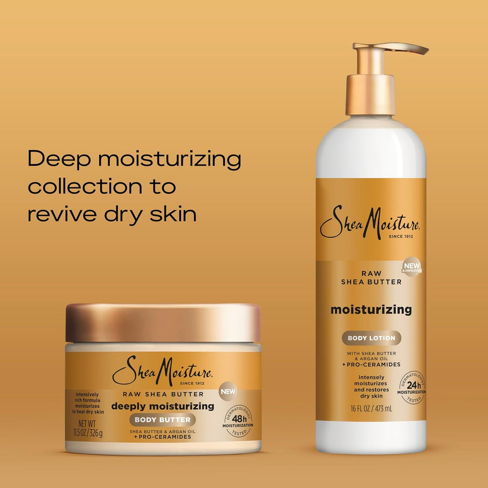 Sheamoisture Deeply Moisturizing Body Butter With Raw Shea Butter, Argan Oil And Pro-Ceramides, Rich Hydration & Healing Of Dry Skin, 48H Moisturizing 11.5 Oz
