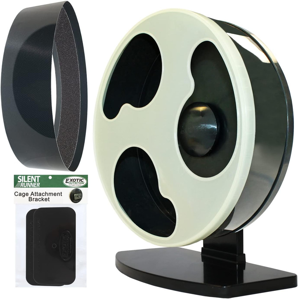 Silent Runner Glow Wheel + Sandy Track + Cage Attachment - Glow In The Dark Pet Exercise Wheel - Sugar Gliders, Hamsters, Rats, Mice, & Other Nocturnal Animals