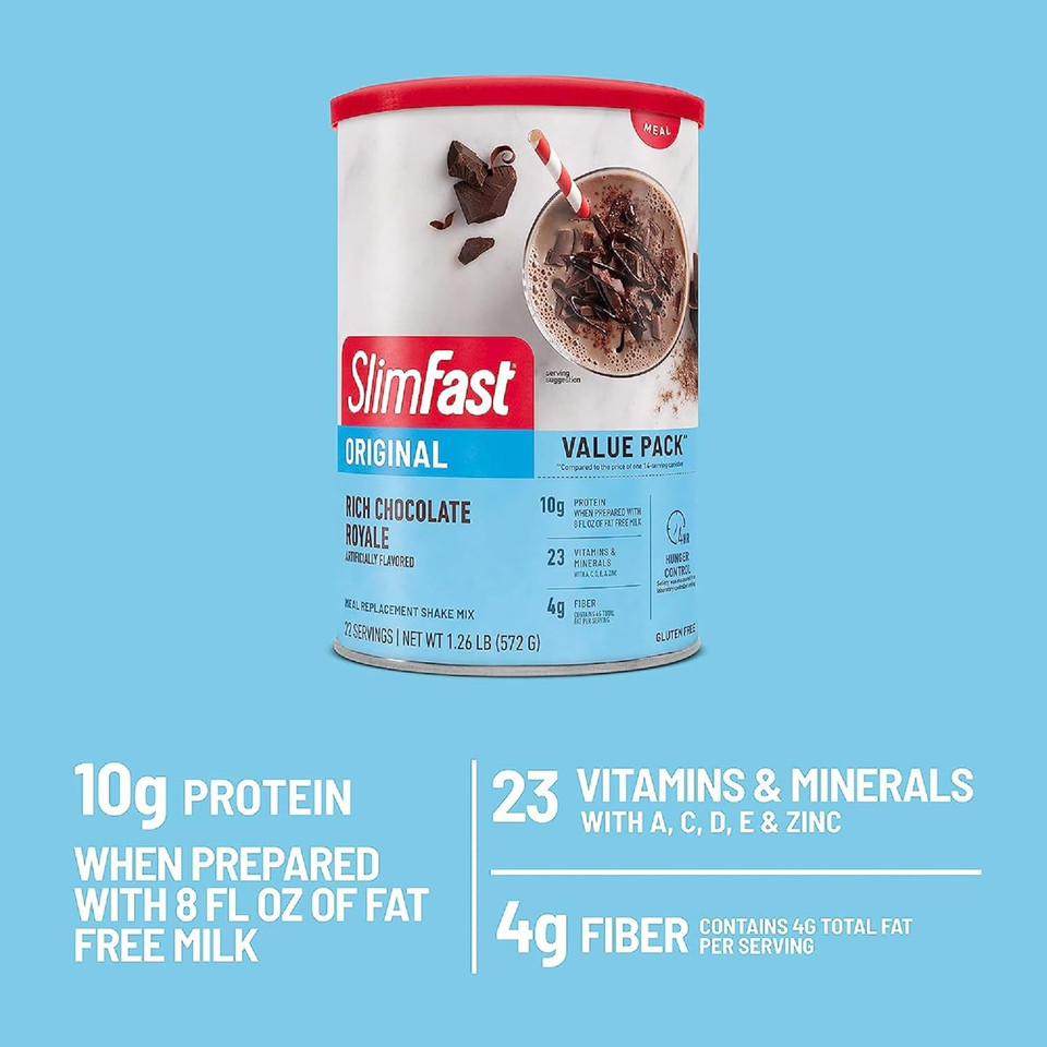 Slimfast Meal Replacement Powder, Original Rich Chocolate Royale, 10G Of Protein, 22 Servings (Packaging May Vary)