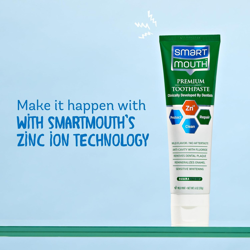 Smartmouth Premium Zinc Ion Toothpaste - Whitening Toothpaste With Fluoride - Refreshing, Anti-Cavity Toothpaste For Adults - Strengthens Enamel - Mild Mint Flavor, 6 Oz (2 Pack)
