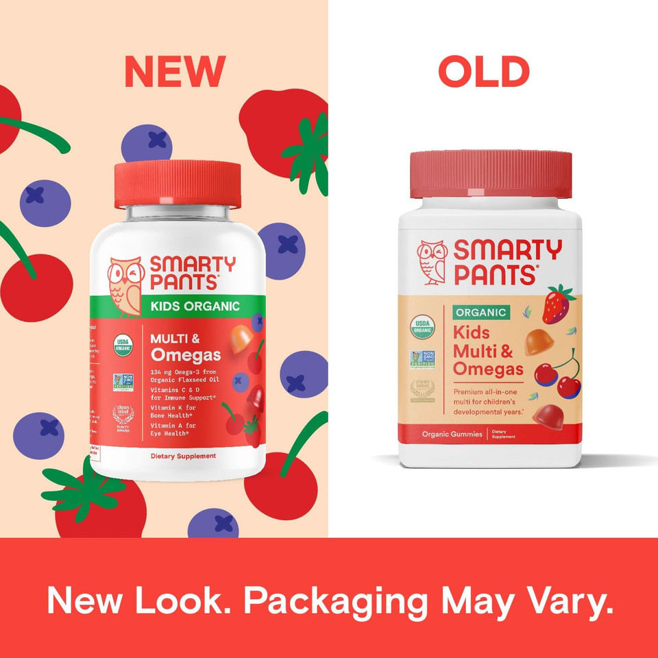 Smartypants Organic Kids Multivitamin Gummies: Omega 3 (Ala), Vitamin D3, C, Vitamin B12, B6, Vitamin A, K & Zinc For Immune Support, Vegetarian, Three Fruit Flavors, 120 Count (30 Day Supply) Smartypants Organic Kids Multivitamin Gummies: Omega 3 (Ala), Vitamin D3, C, Vitamin B12, B6, Vitamin A, K & Zinc For Immune Support, Vegetarian, Three Fruit Flavors, 120 Count (30 Day Supply)