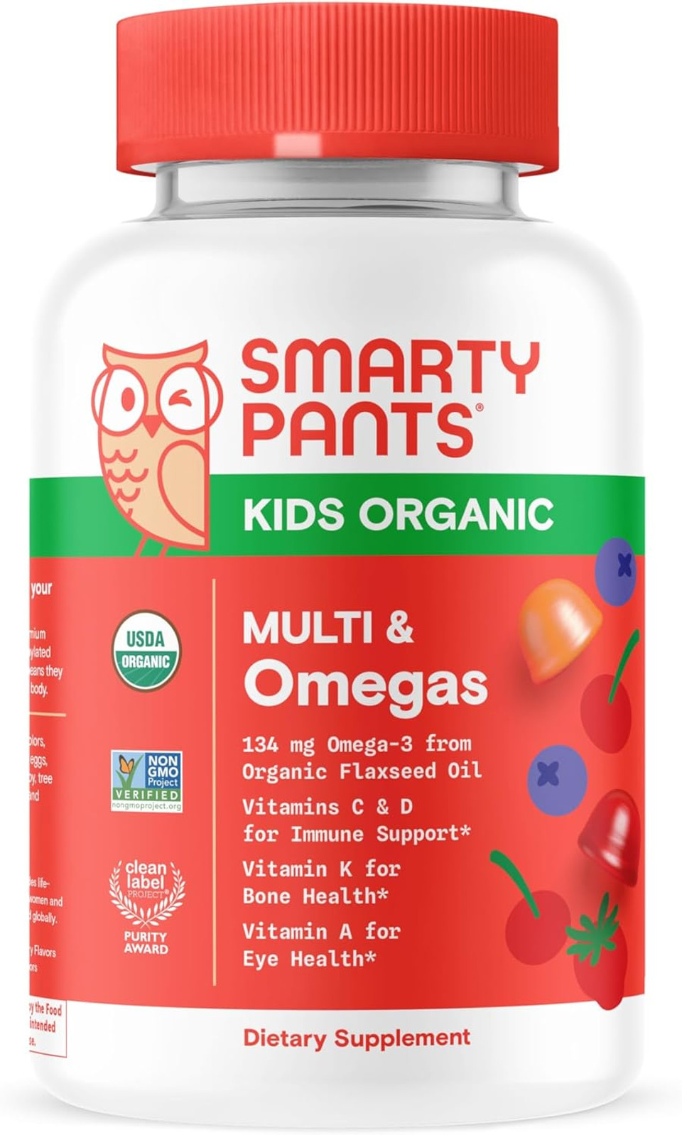 Smartypants Organic Kids Multivitamin Gummies: Omega 3 (Ala), Vitamin D3, C, Vitamin B12, B6, Vitamin A, K & Zinc For Immune Support, Vegetarian, Three Fruit Flavors, 120 Count (30 Day Supply) Smartypants Organic Kids Multivitamin Gummies: Omega 3 (Ala), Vitamin D3, C, Vitamin B12, B6, Vitamin A, K & Zinc For Immune Support, Vegetarian, Three Fruit Flavors, 120 Count (30 Day Supply)