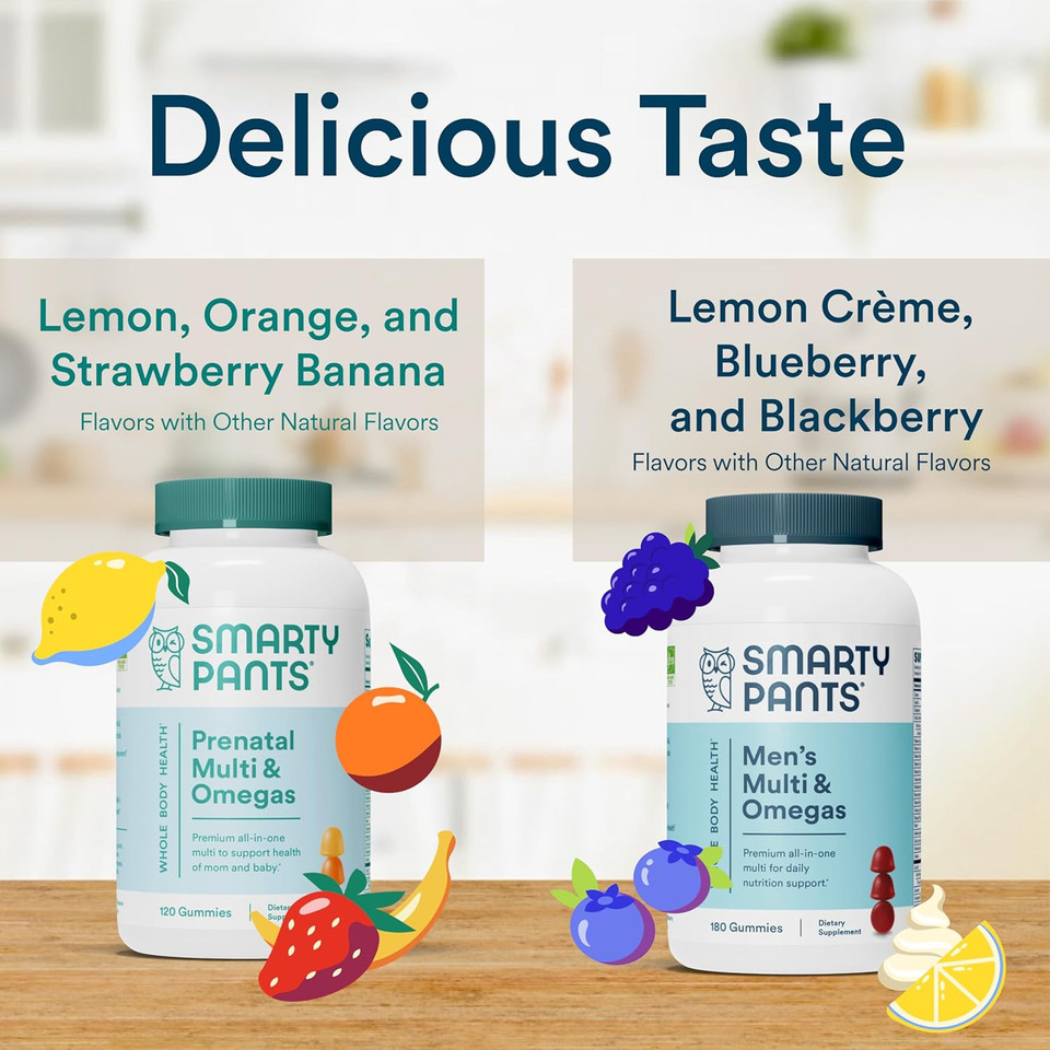 Smartypants Prenatal And Men'S Multivitamin Gummies Bundle: Omega 3 Fish Oil (Epa/Dha), Biotin, Methylfolate, Vitamin D3, C, Vitamin B12, B6, Vitamin A, K & Zinc For Immune Support (30 Day Supply)