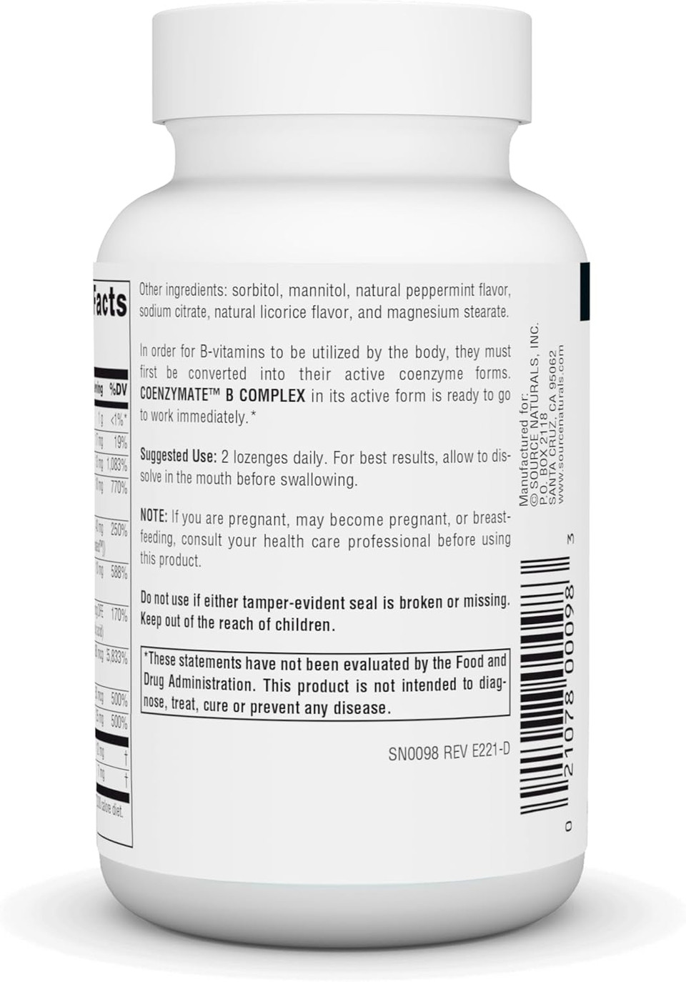 Source Naturals Coenzymate B Complex - Peppermint Flavor That Melts In Mouth - B Vitamins - 120 Lozenges