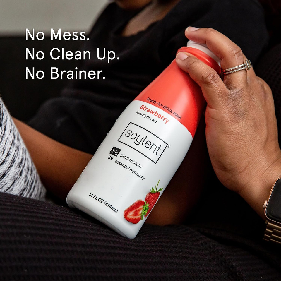 Soylent Complete Meal Replacement Shake, Strawberry, 20G Complete Protein, 28 Vitamins & Minerals, Low Sugar, 14Oz (Single Bottle)