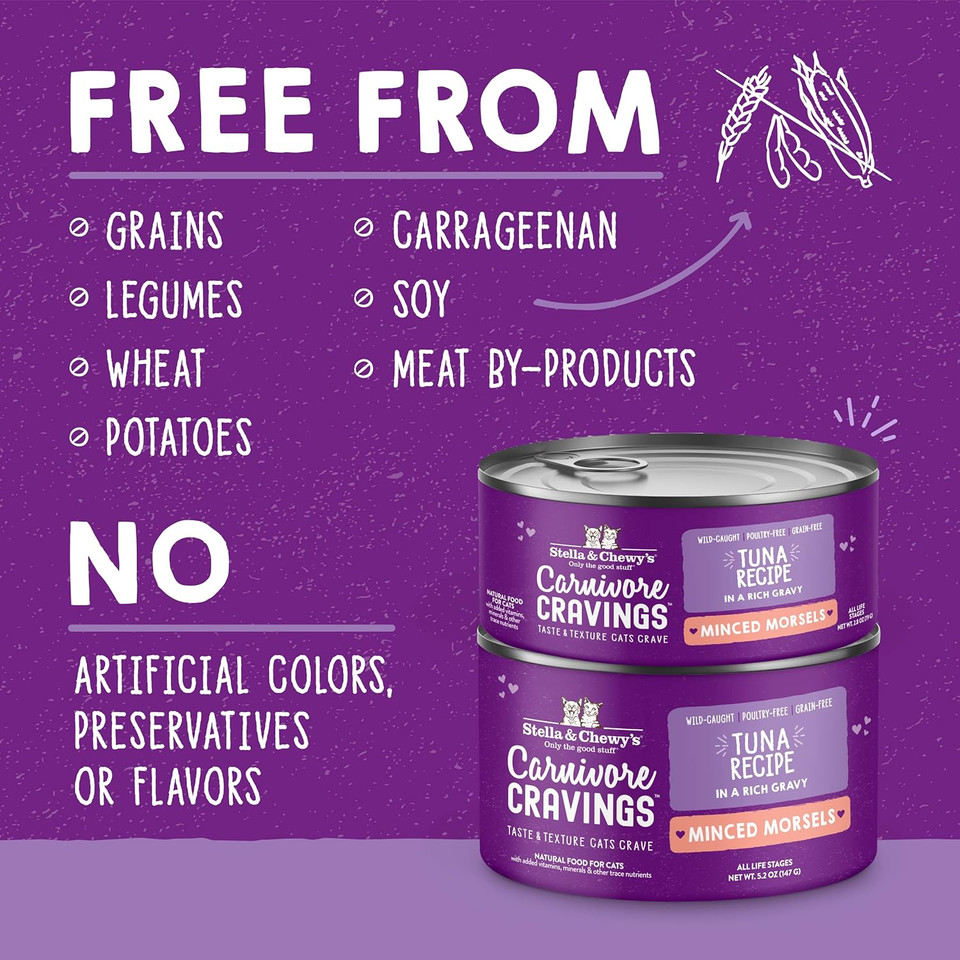 Stella & Chewy'S Carnivore Cravings Minced Morsels Cans  Grain Free, Protein Rich Wet Cat Food  Wild-Caught Tuna Recipe  (2.8 Ounce Cans, Case Of 24)