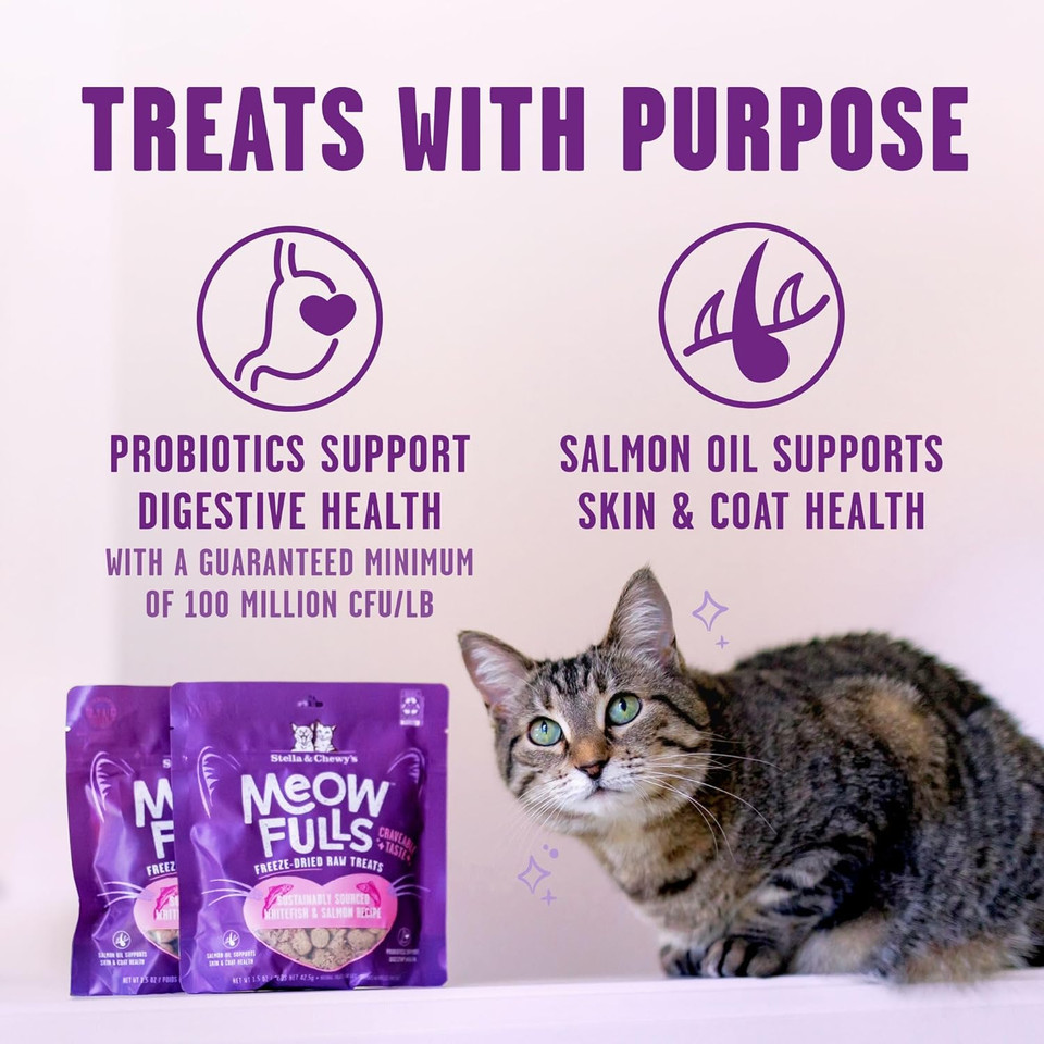 Stella & Chewy'S Meowfulls Freeze Dried Cat Treats Whitefish & Salmon Recipe, 1.5 Oz Bag