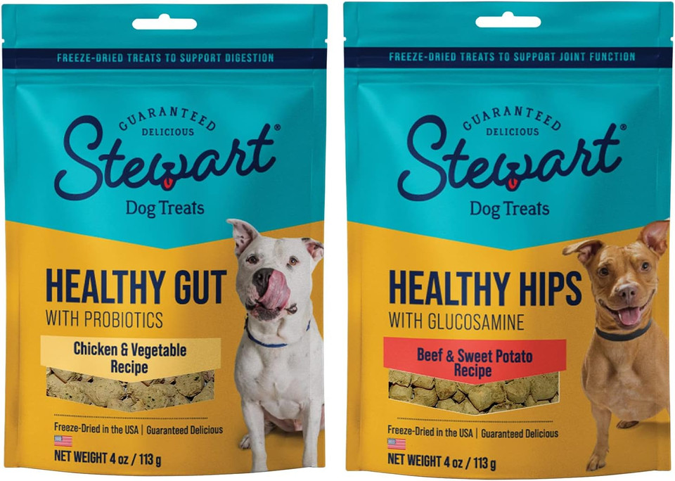 Stewart Freeze Dried Dog Treats Healthy Pups Variety Pack (Healthy Hips, 4 Oz. + Healthy Gut, 4 Oz.) Healthy, Natural, Limited Ingredient, Grain Free Dog Treat (2 Pouch Bundle)