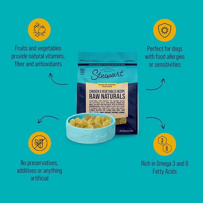 Stewart Raw Naturals Freeze Dried Dog Food, Chicken & Vegetables Recipe, 32 Ounce Bag, Complete And Balanced Nutrition