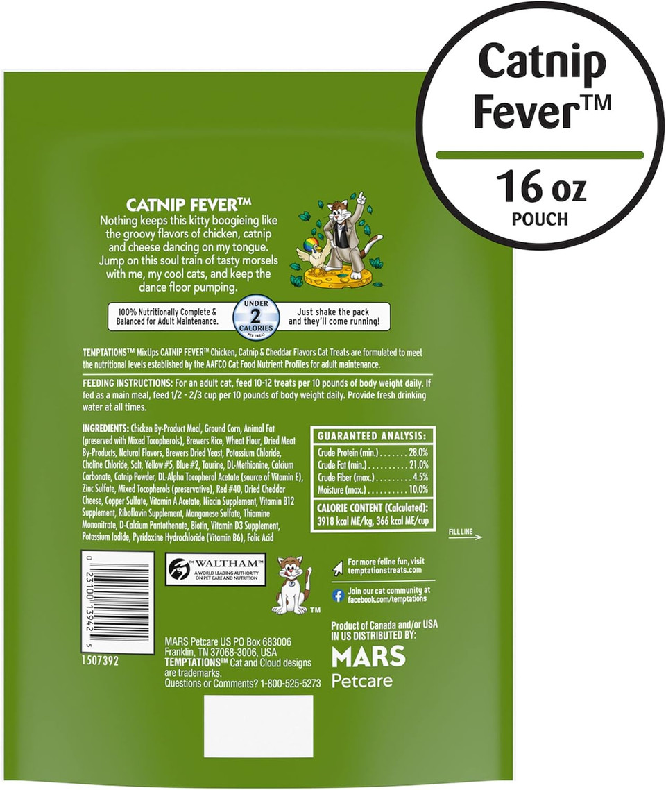 Temptations Mixups Crunchy And Soft Cat Treats, Catnip Fever, Multiple Sizes