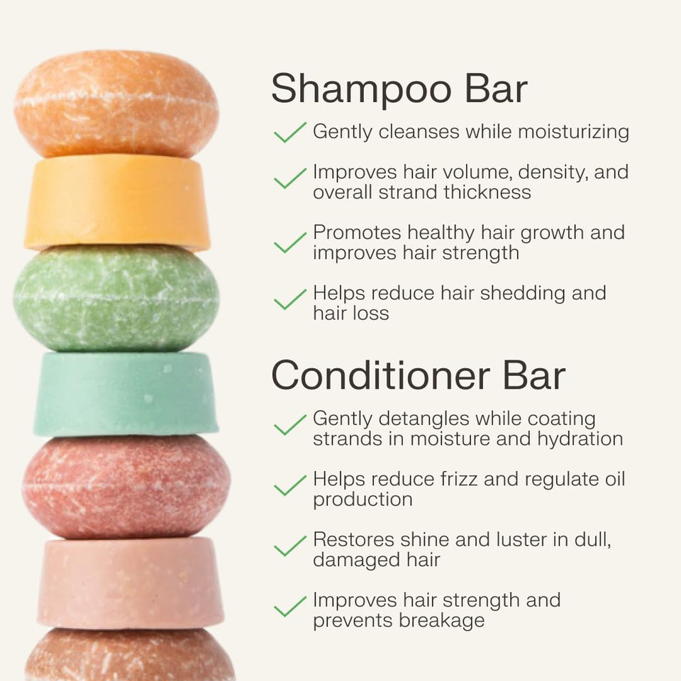 The Earthling Co. Shampoo & Conditioner Bar Set - Promote Growth, Strengthen & Volumize All Hair Types - Paraben & Sulfate Free Formula With Natural Ingredients For Dry Hair (Cool Breeze)