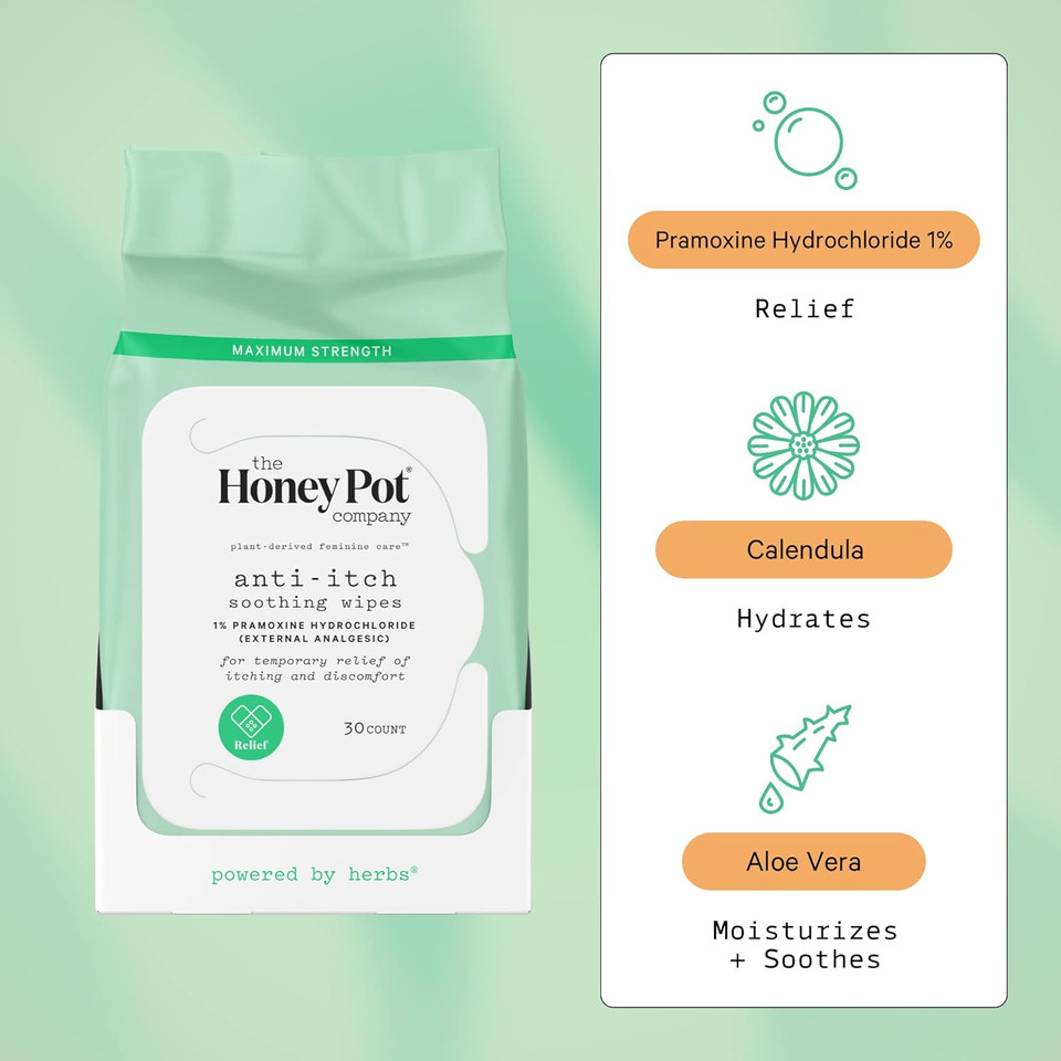 The Honey Pot Company - Feminine Anti-Itch Soothing Wipes & Anti-Itch Cream Bundle - At Home Or On The Go Medicated Wipes & Cream To Relieve Itching & Discomfort - Maximum Strength - Feminine Care
