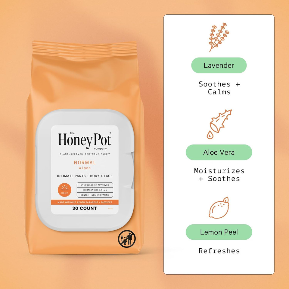 The Honey Pot Company - Heavy Daytime & Normal Feminine Wipes Bundle - Herbal Pads Insused W/Essential Oils For Cooling Effect - Feminine Care - Sanitary Pads For Women - Fsa & Hsa Eligible