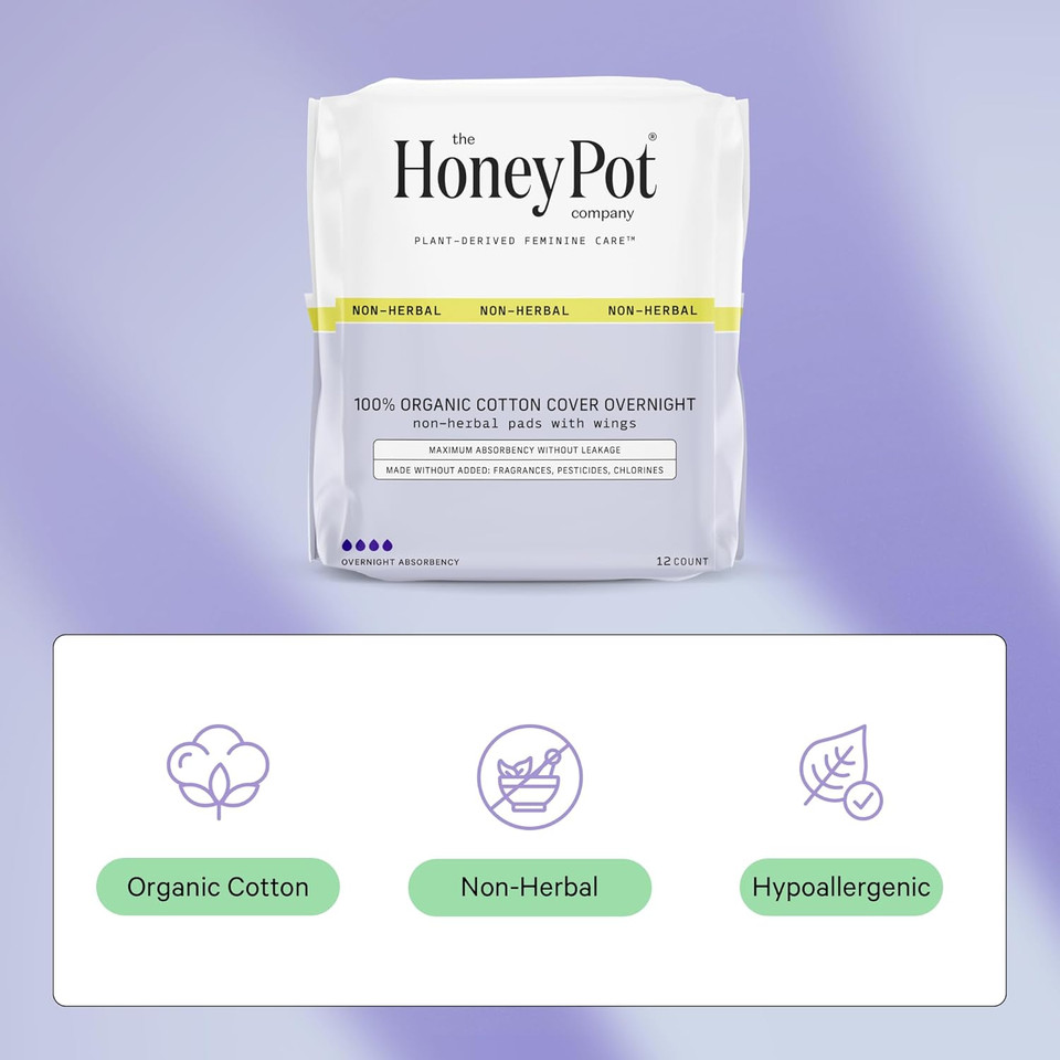 The Honey Pot Company - Pads For Women - Herbal & Non-Herbal Overnight Pads Bundle - Organic Cotton Cover & Ultra-Absorbant Pulp Core - Sanitary Pads For Women - Feminine Care - Fsa & Hsa Eligible