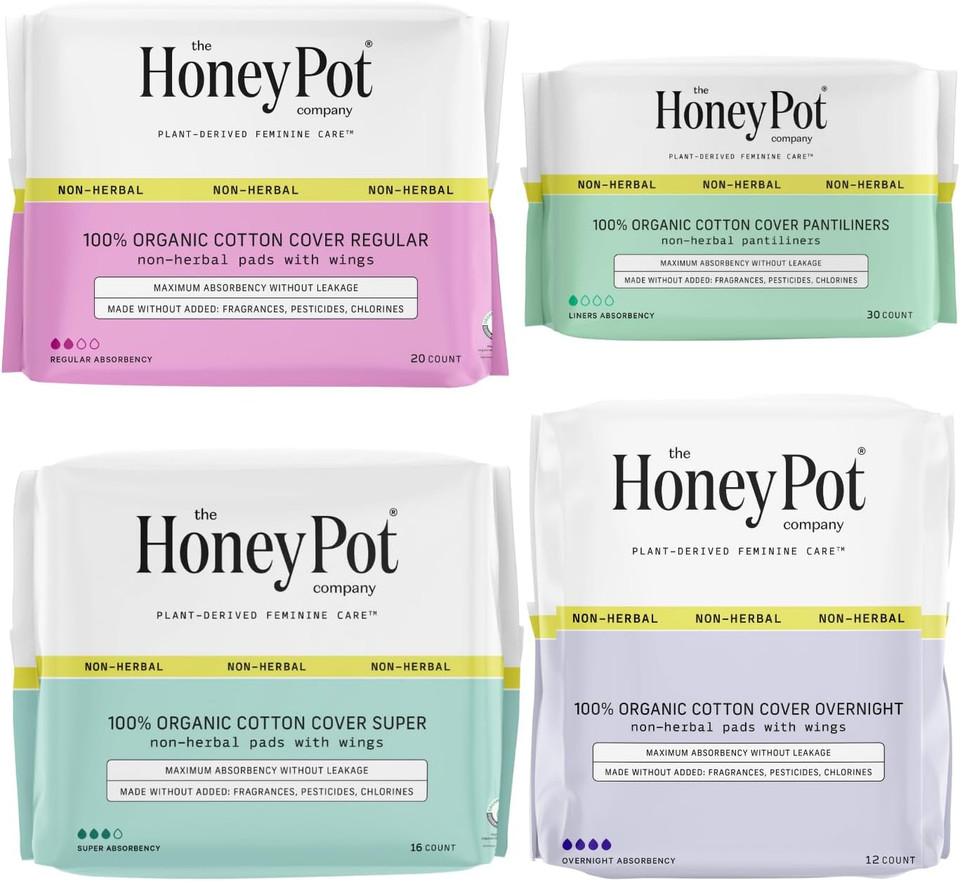 The Honey Pot Company - Pads For Women - Non-Herbal Essentials Bundle - Organic Cotton Cover & Ultra-Absorbent Pulp Core - Sanitary Pads For Women - Feminine Care - Fsa & Hsa Eligible