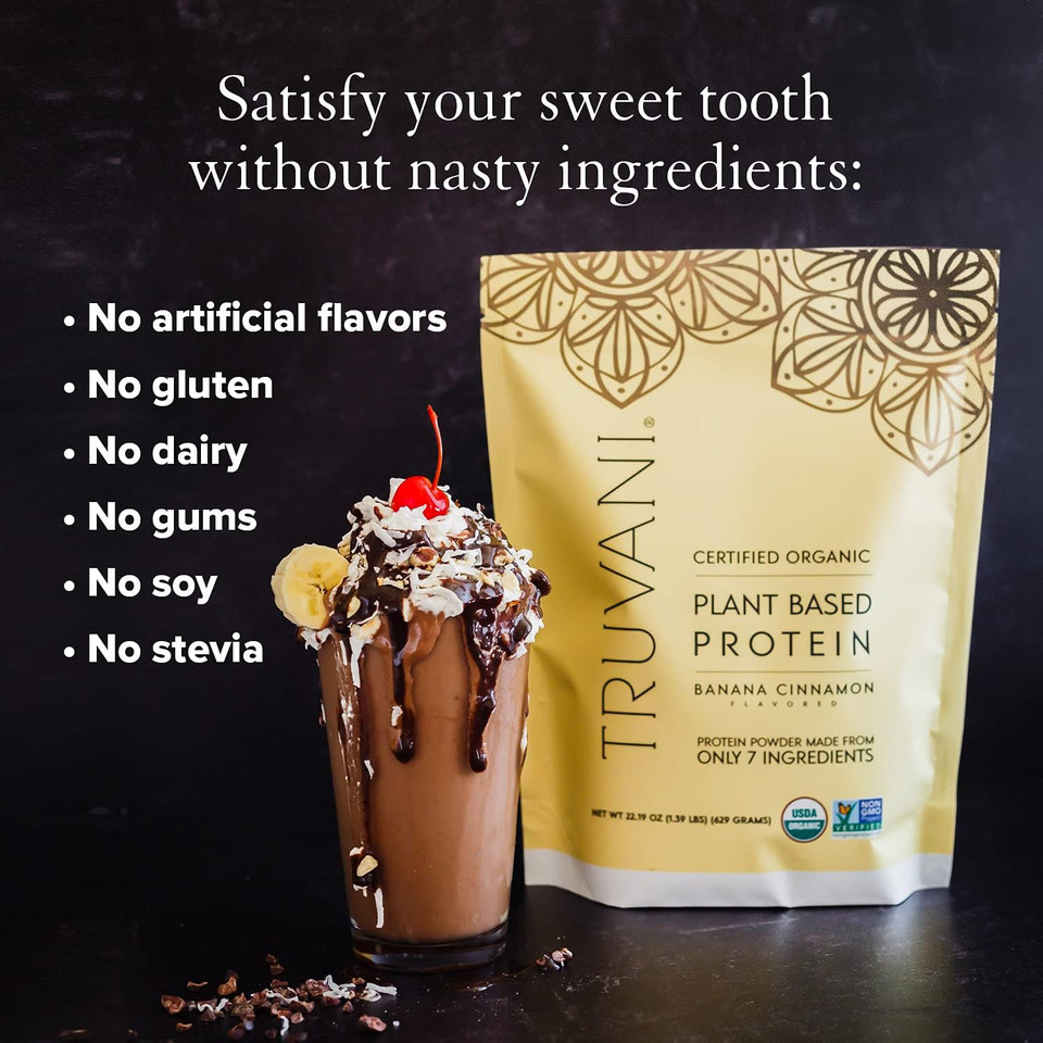 Truvani Vegan Banana Cinnamon Protein Powder With Frother & Scoop Bundle - 20G Of Organic Plant Based Protein Powder - Includes Portable Mini Electric Whisk & Durable Protein Powder Scoop