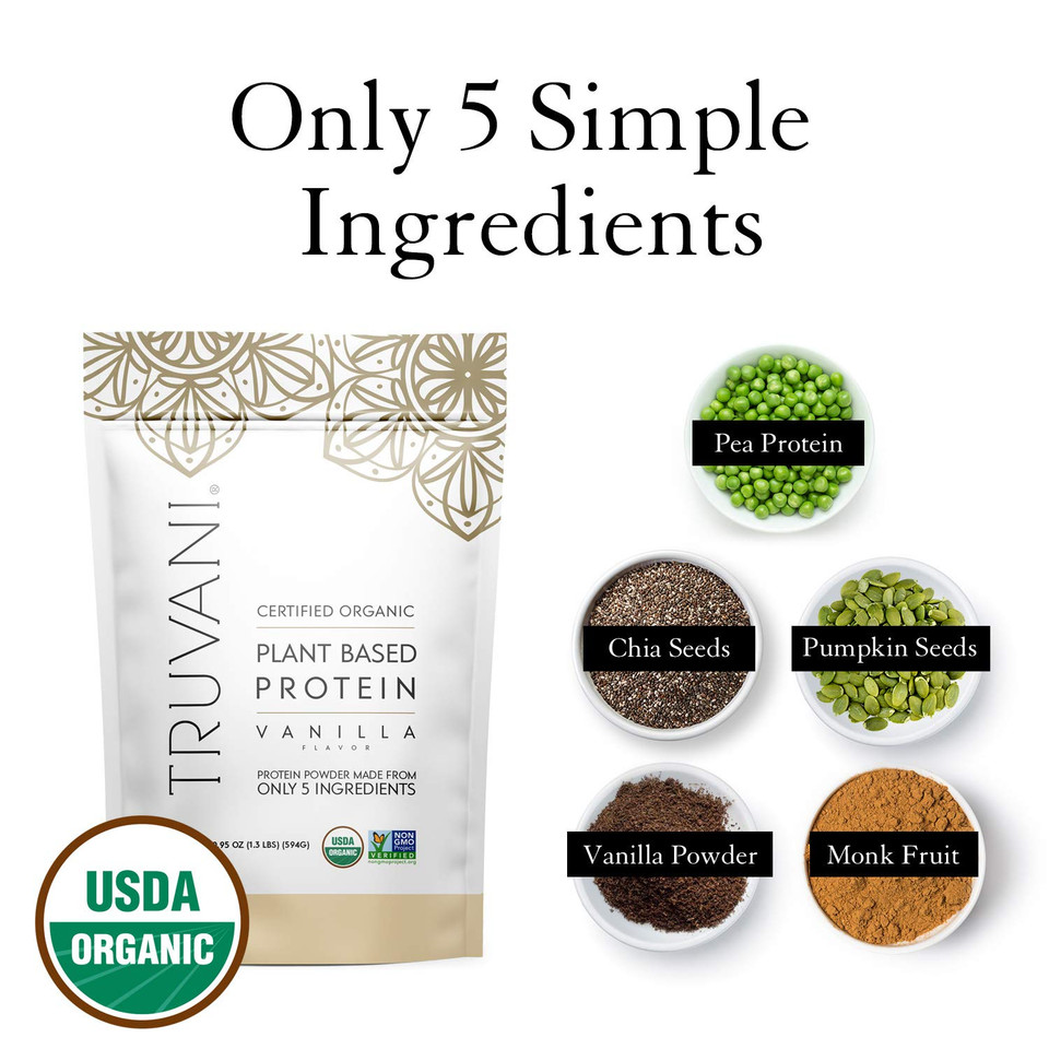 Truvani Vegan Vanilla Protein Powder With Frother & Scoop Bundle - 20G Of Organic Plant Based Protein Powder - Includes Portable Mini Electric Whisk & Durable Protein Powder Scoop