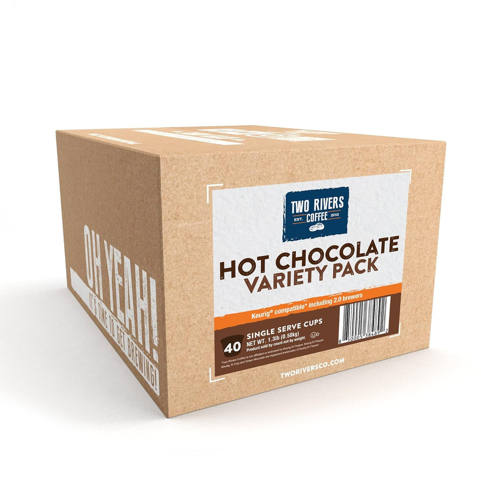 Two Rivers Coffee Hot Chocolate Pods Single Serve Cocoa Variety Sampler Pack Compatible With 2.0 Keurig K-Cup Brewers, 40 Count