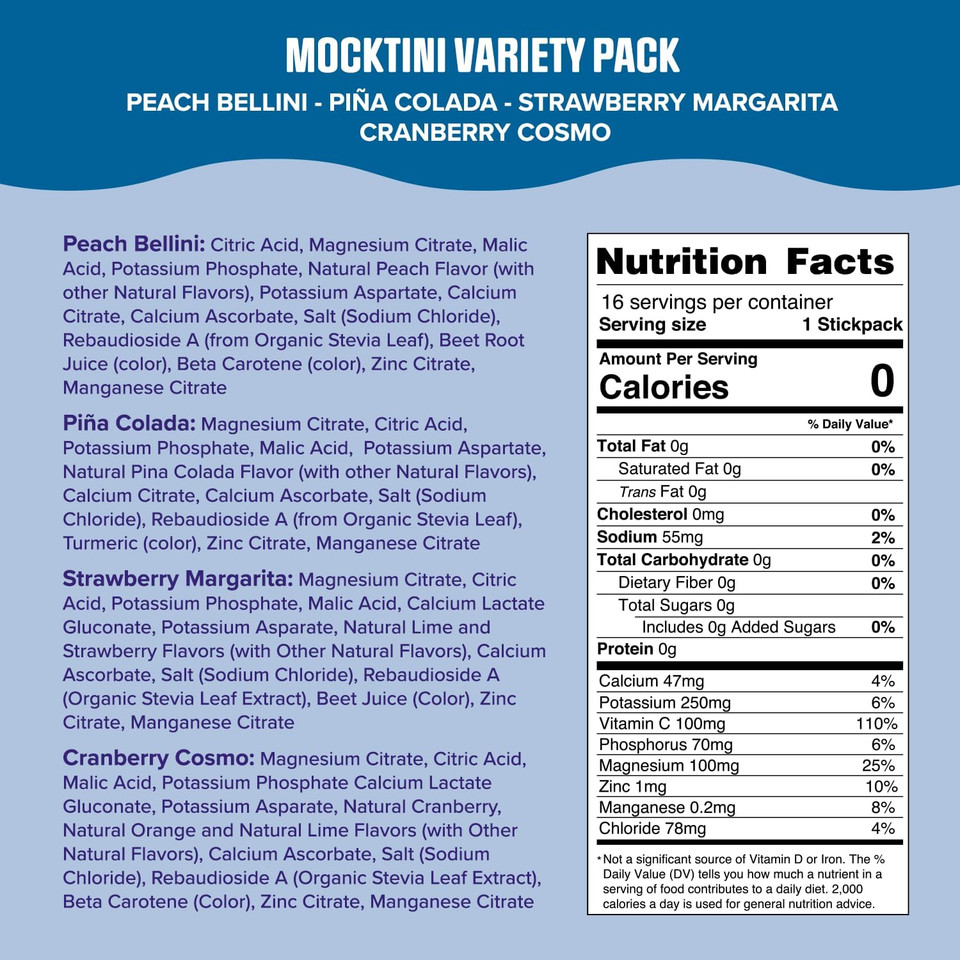 Ultima Replenisher Daily Electrolyte Drink Mix  Mocktini Variety, 16 Stickpacks  Hydration Packets With 6 Key Electrolytes & Trace Minerals  Keto Friendly, Non- Gmo & Sugar-Free Electrolyte Powder