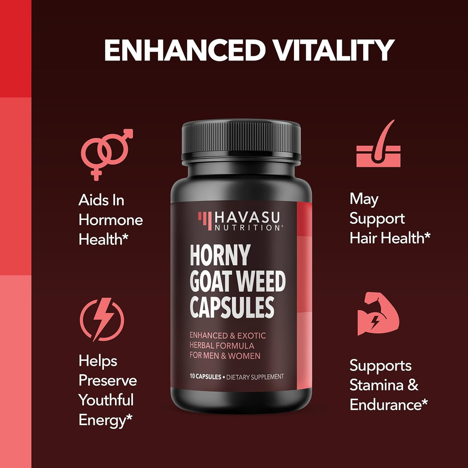 Unisex Horny Goat Weed For Men And Women | Extra Strength Performance And Energy Support With Tongkat Ali & Muira Puama & Saw Palmetto Extract | Never Travel Without Sample Size | 10 Horny Capsules