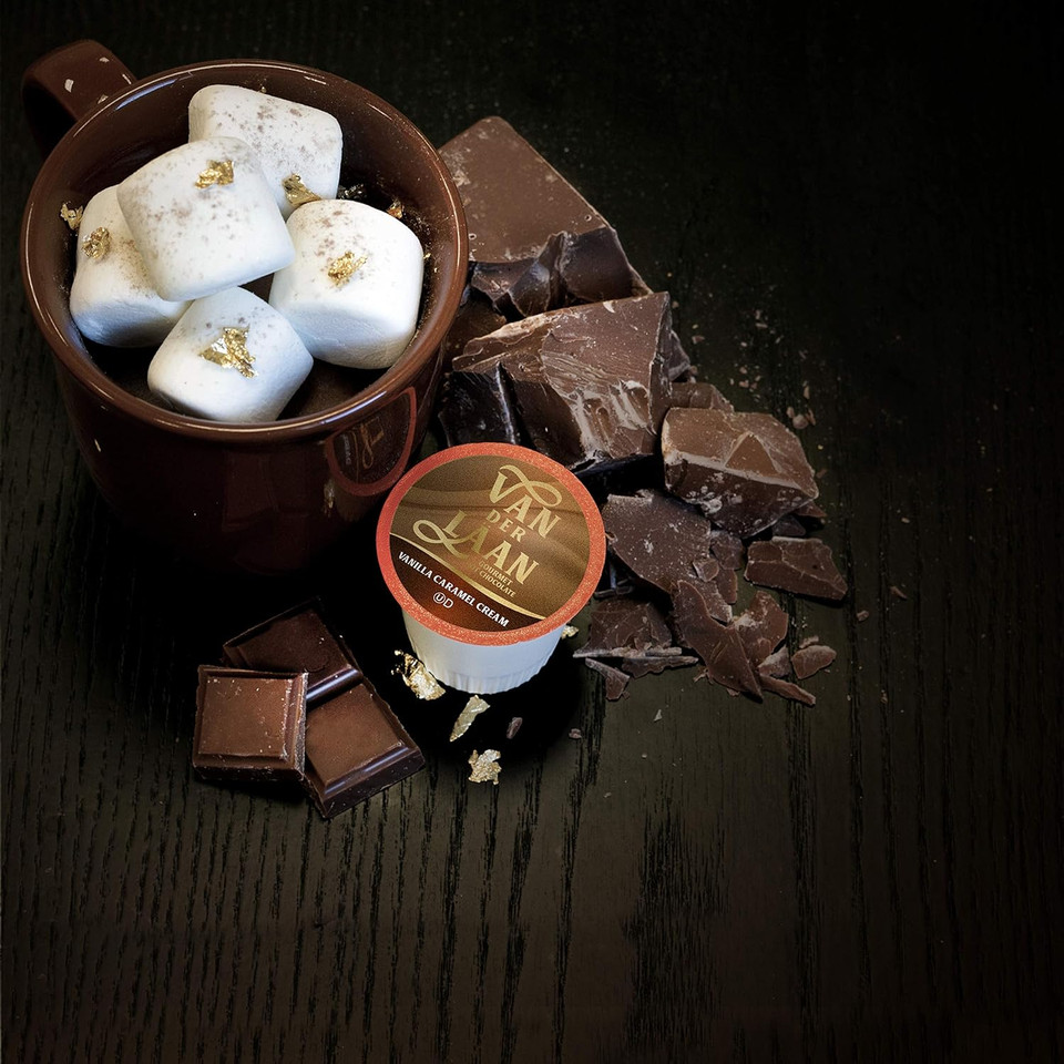 Van Der Laan Chocolate Hot Cocoa Pods, Vanilla Caramel Gourmet Dutch Chocolate Compatible With K Cup Brewers Including 2.0, 40 Count