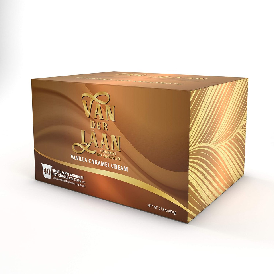 Van Der Laan Chocolate Hot Cocoa Pods, Vanilla Caramel Gourmet Dutch Chocolate Compatible With K Cup Brewers Including 2.0, 40 Count