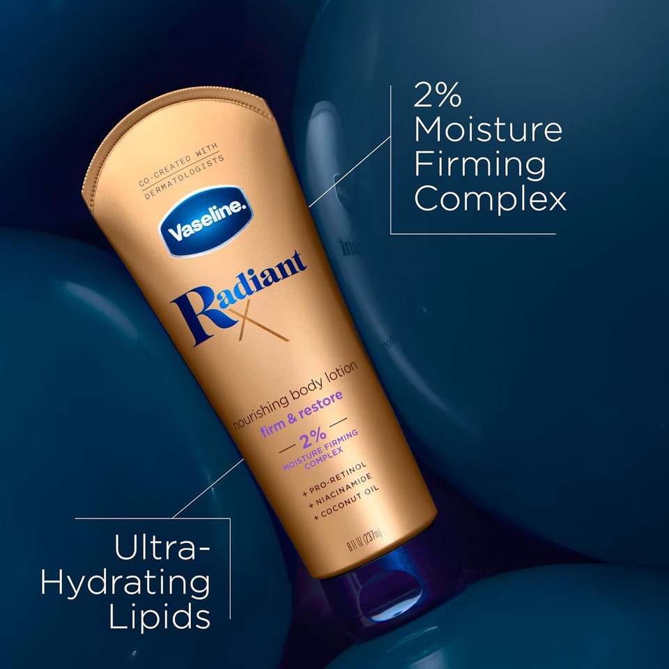 Vaseline Radiant X Firm & Restore With Pro-Retinol, Niacinamide & Coconut Oil, Nourishing Body Lotion 8 Oz