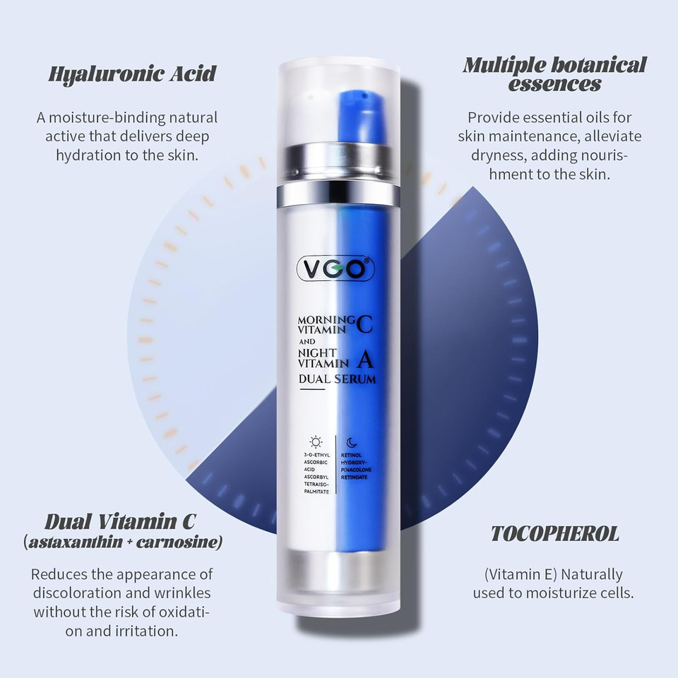 Vgo Vitamin C Face Serum + Skin-Firming Super A Retinol Serum 2 In 1 Travel-Size Skin Care Set For All Skin Types 46Ml / 1.56Oz