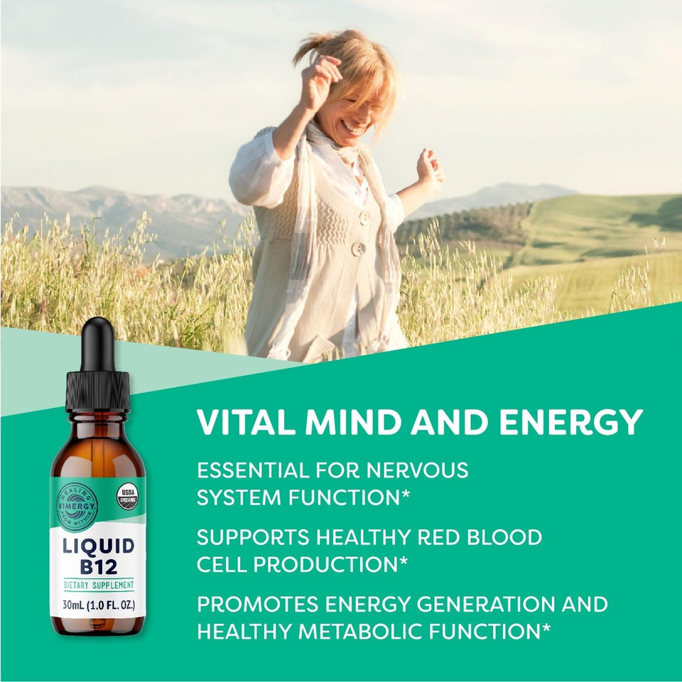 Vimergy Usda Organic B12 - Travel Size - 30 Servings  Alcohol Free B-12 Liquid Vitamin - Supports Brain Energy, Nervous System, Cognition, Memory - No Gluten, Non-Gmo, Vegan & Paleo (30 Ml)