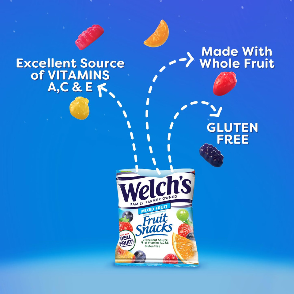 Welch'S Fruit Snacks Bundle, Mixed Fruit & Berries 'N Cherries, Gluten Free, Bulk Pack, Individual Single Serve Bags, 0.8 Oz (Pack Of 80)