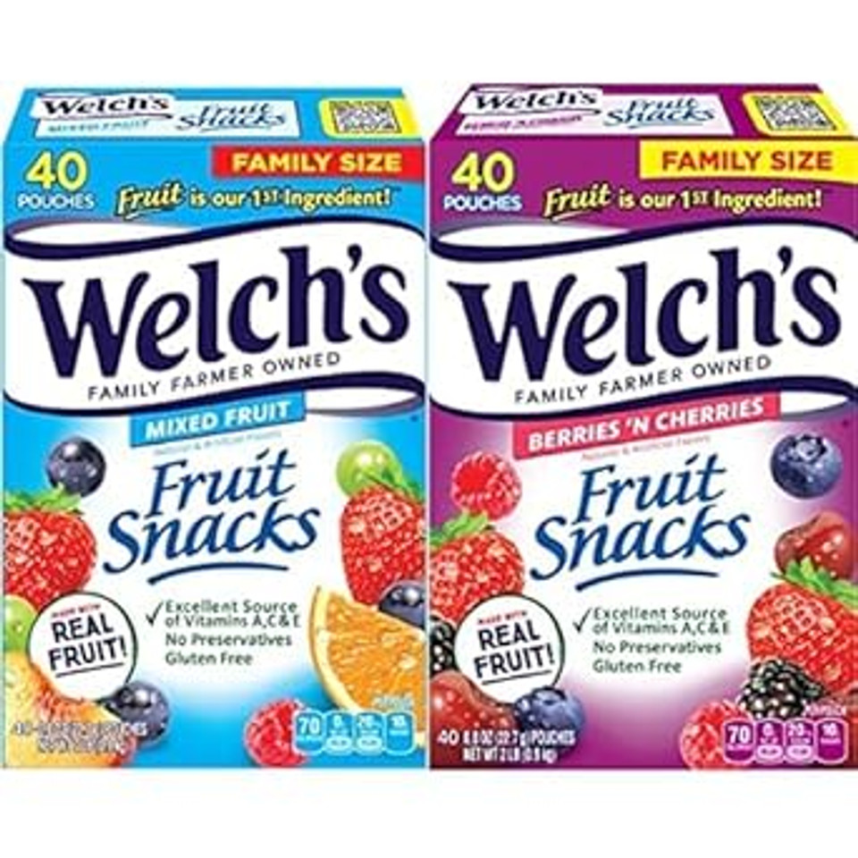 Welch'S Fruit Snacks Bundle, Mixed Fruit & Berries 'N Cherries, Gluten Free, Bulk Pack, Individual Single Serve Bags, 0.8 Oz (Pack Of 80)