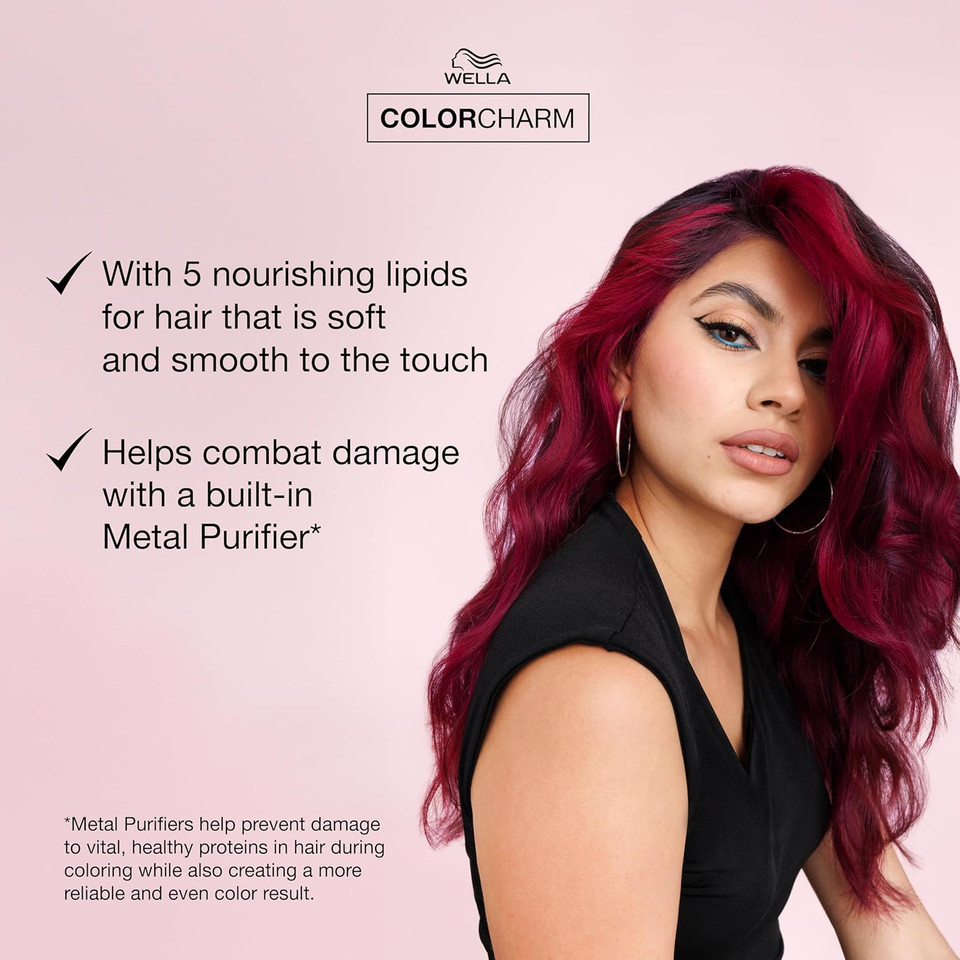 Wella Colorcharm Vivid Darks Permanent Cream Color, Vibrant Color For Dark Hair, Nourishing Vegan Formula, No Bleach Needed, Viva Violet + 30 Vol. Cream Developer Bundle