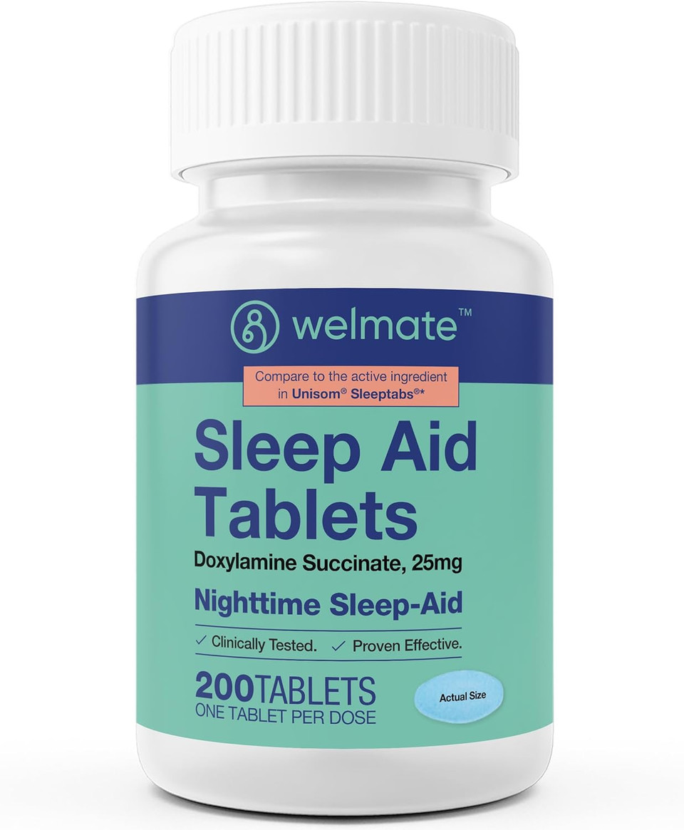 Welmate | Doxylamine Succinate 25Mg | Nighttime Sleep Aid | Safe & Effective | Non-Habit Forming | Sleep Aids For Adults & Children | For Women & Men | Made In Usa | 200 Tablets