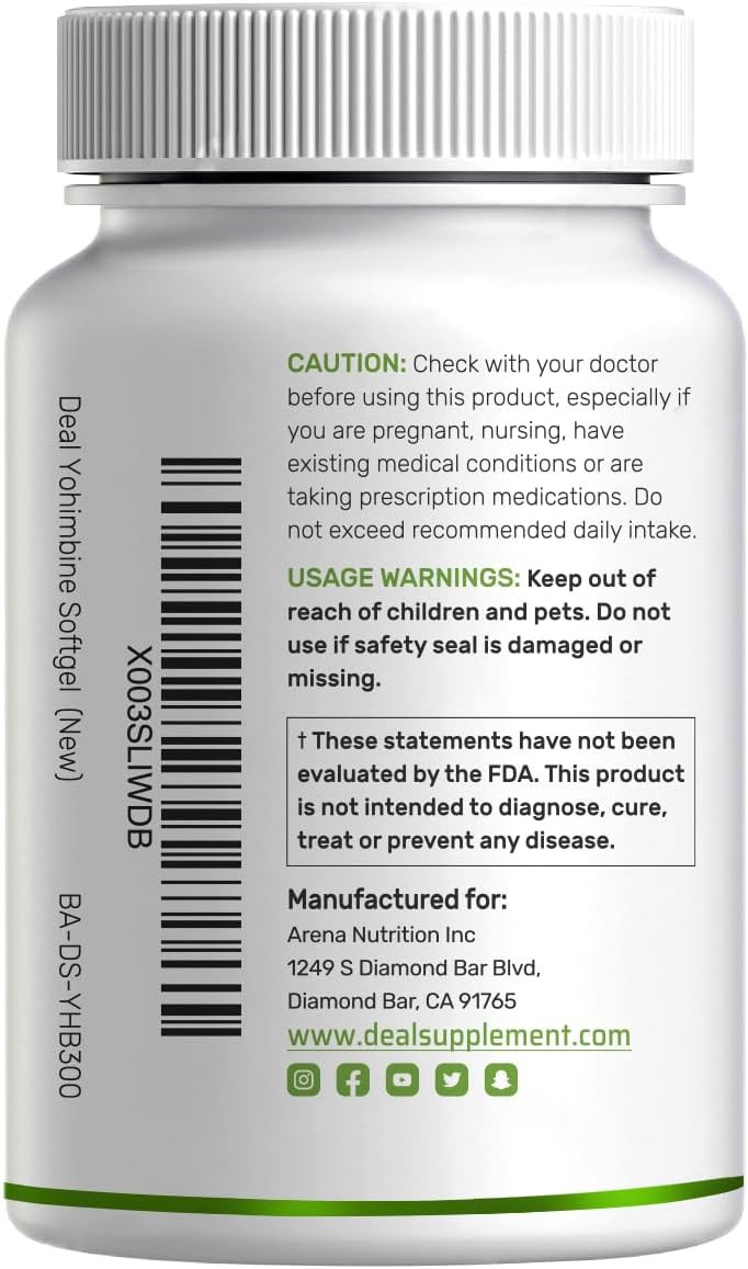 Yohimbine Hcl 10Mg, 300 Softgels, 5 Month Supply, Extra Strength, Plant Based