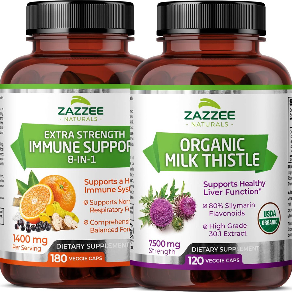 Zazzee Usda Organic Milk Thistle Extract Capsules And Extra Strength 8-In-1 Immune Support Capsules Zazzee Usda Organic Milk Thistle Extract Capsules And Extra Strength 8-In-1 Immune Support Capsules