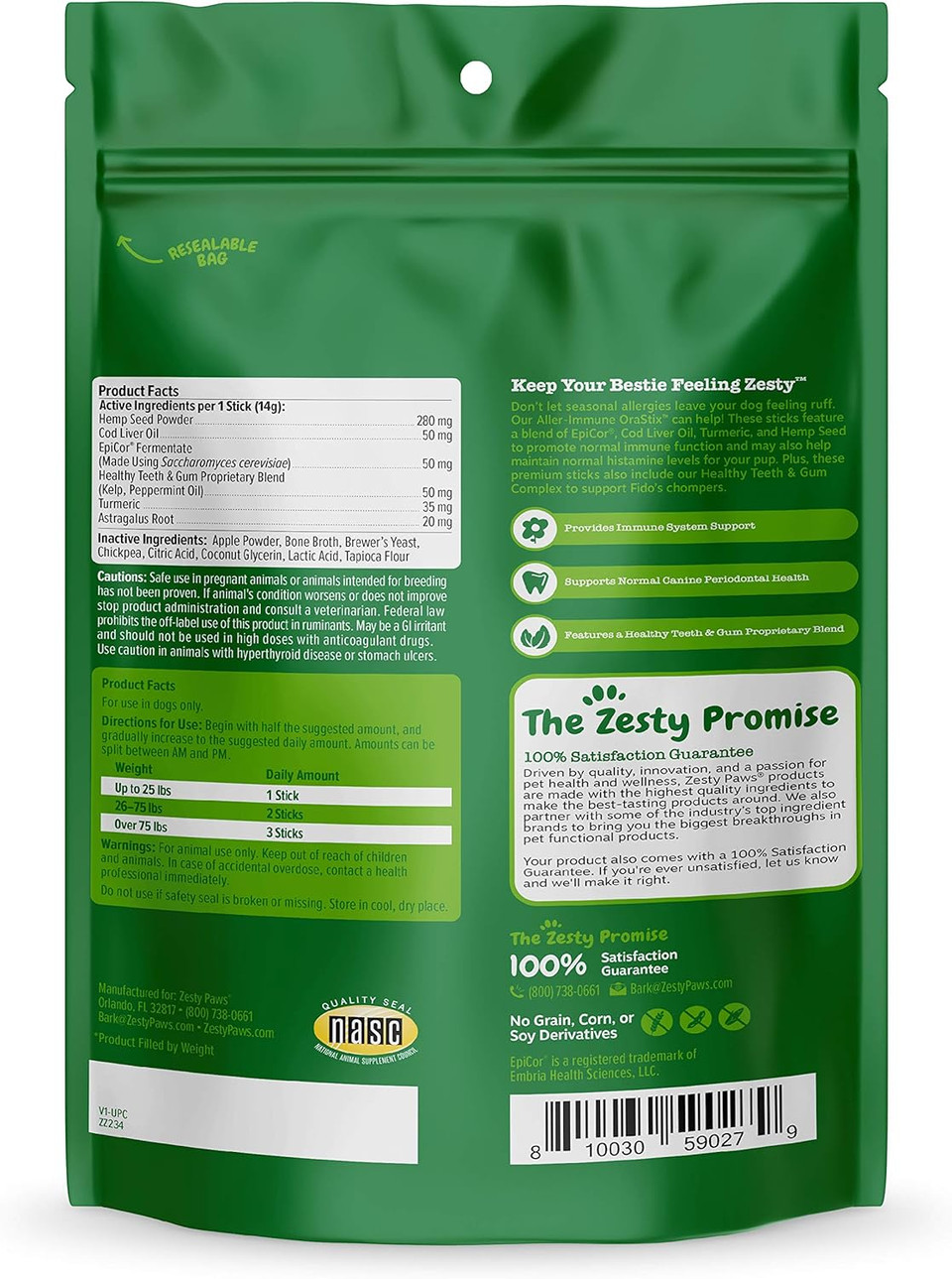 Zesty Paws Orastix For Dogs - Aller-Immune Sticks With Hemp Seed Turmeric Epicor Pets Fish Oil Supports Immune Function Seasonal Allergies Skin Health Healthy Teeth Gum Blend 12Oz