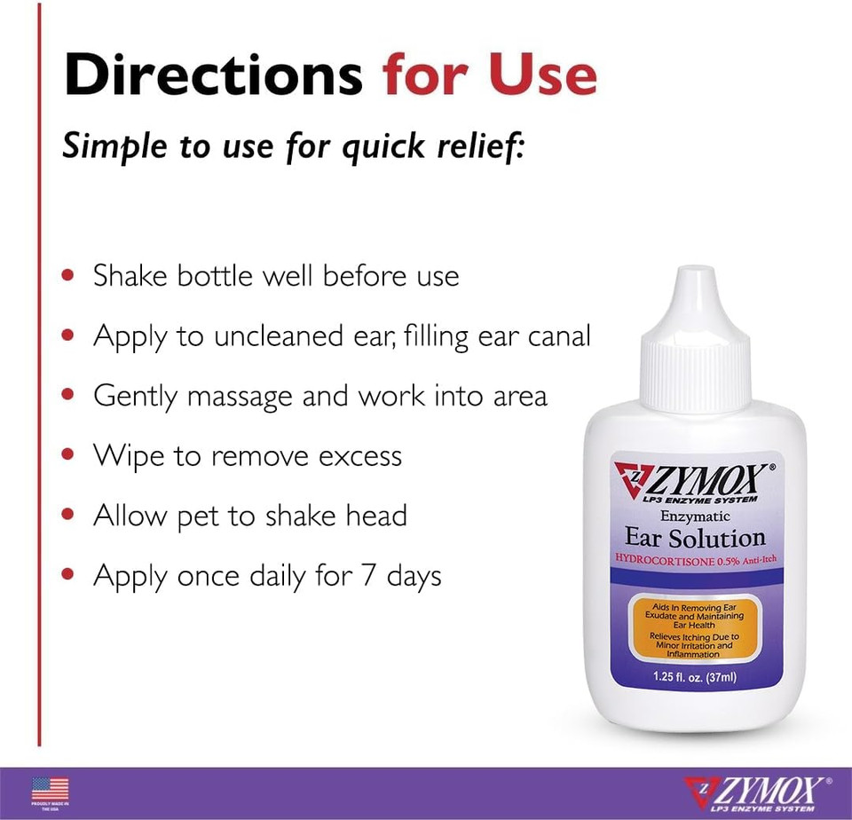 Zymox Enzymatic Ear Solution For Dogs And Cats, Ear Wipes, & Ear Cleanser - Product Bundle - For Dirty, Waxy, Smelly Ears And To Soothe Ear Infections